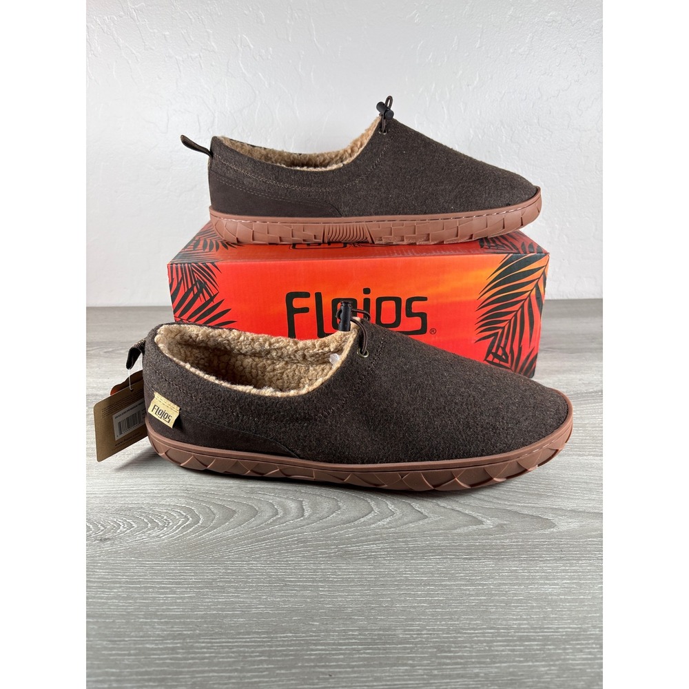Flojos Mens Zapa Brown Faux Leather Shearling Lined Slippers SLP7006‎ Size 14